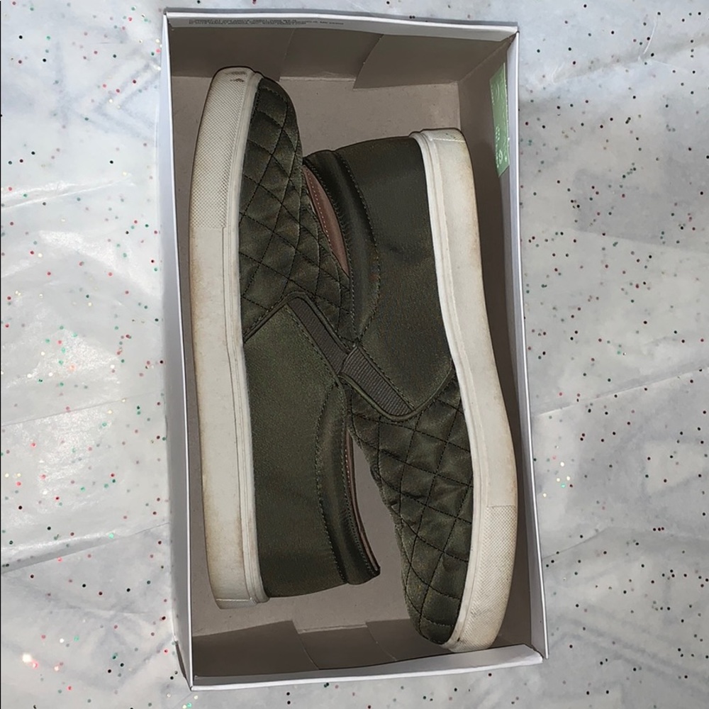 Army green slip ons